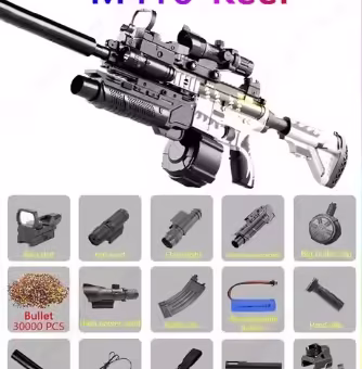 Elektromos M416 Blaster Automata - Gélgolyós Fegyver - Fehér, Piros ponttal